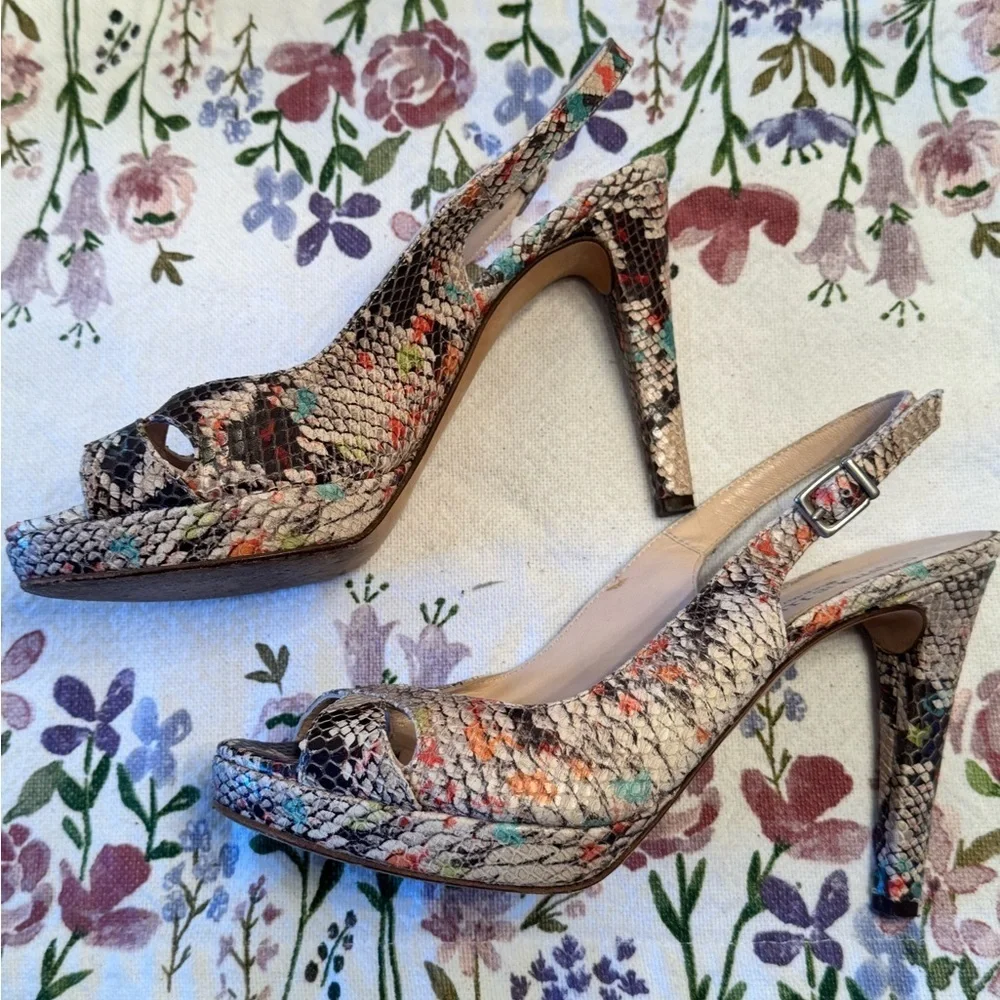 Gastone Lucioli Snakeskin Peep-Toe Heels, Size 38